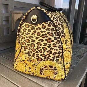 NWT Gianni Versace Black and Gold Leopard Backpack with adjustable straps. Versace Leopard Sunburst Backpack – l main image 3